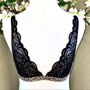 NWOT VS PINK Rose Lace Plunge Bra in Leopard, XS